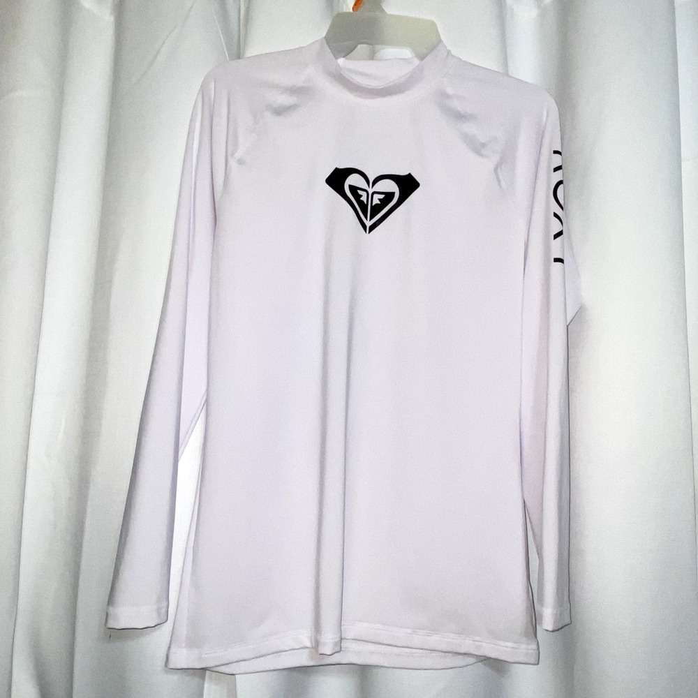 Roxy Whole Hearted Rash Guard Sun Shirt Womens XL White Black Logo Long Sleeve